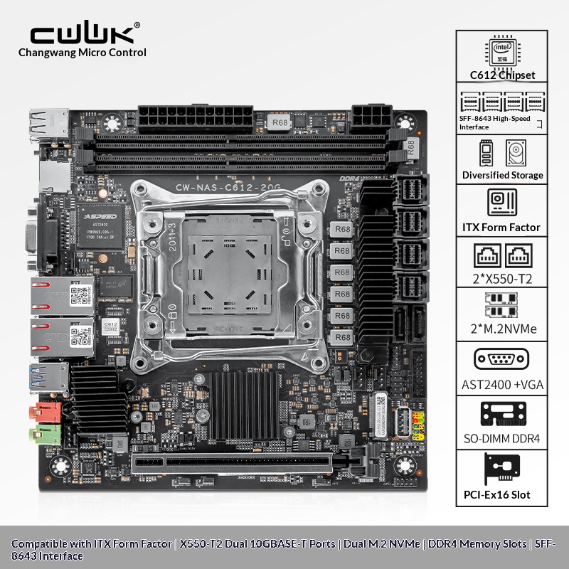 Nas Motherboard 8 Sata Mini Itx - Płyta główna C612 LGA 2011-3 Xeon